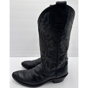 Justin Boots Size 9B 1409 Black Western Boots Cowboy Cowgirl White Stitching Vtg
